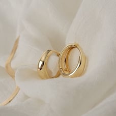 14K Yellow Gold Wide Bottom Huggie Hoop Earrings, NWT