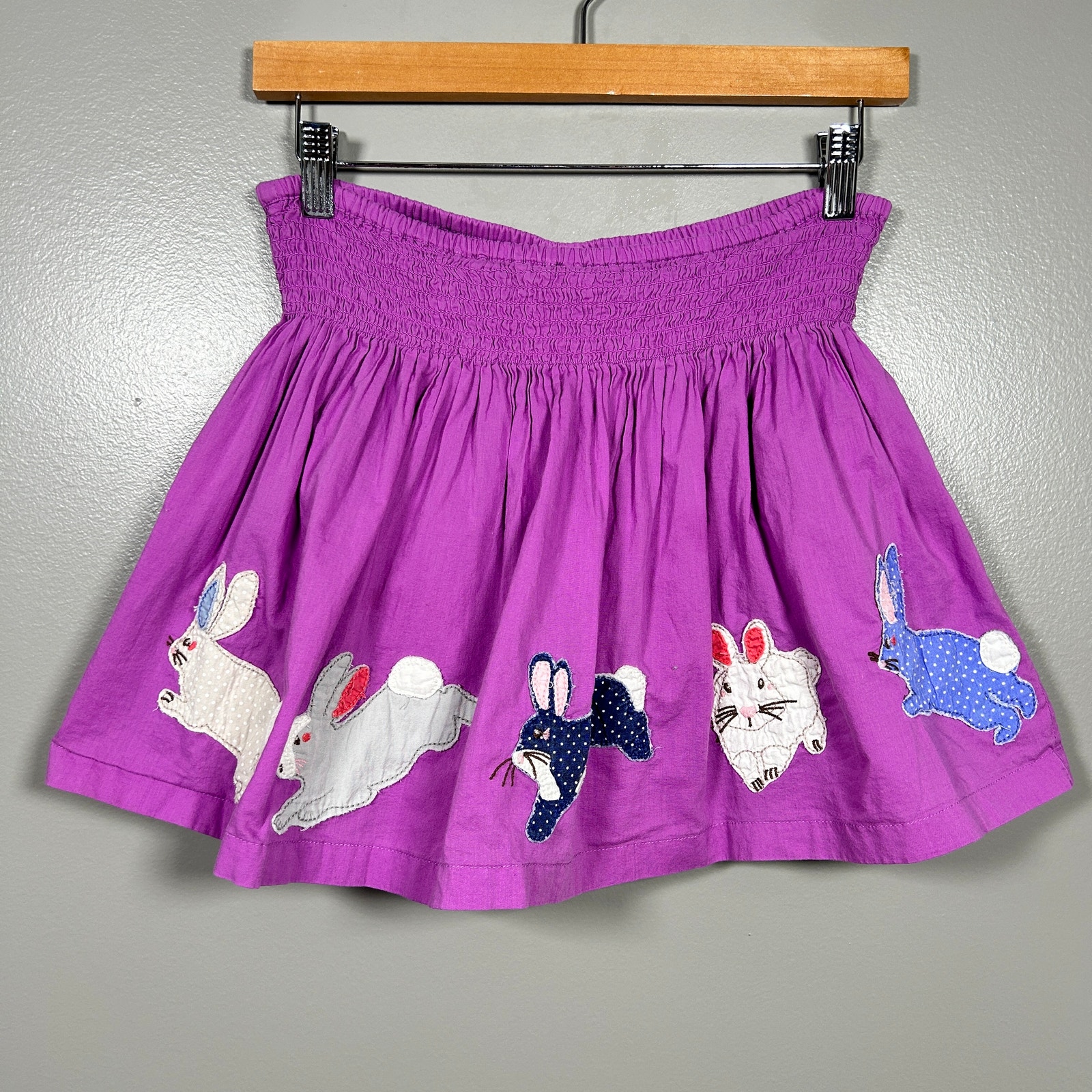 MINI BODEN Pull On Purple Bunny Elastic Waist Mini Full Skirt Girls 7-8