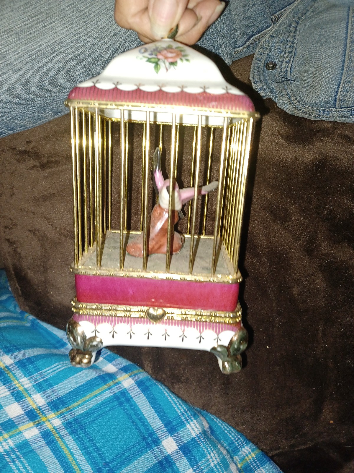 Vintage imperial porcelain birdcage jewelry box