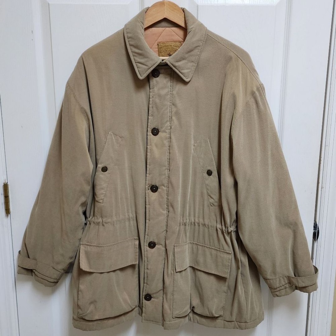 GH Bass Field Jacket Mens M Khaki Green Button Pockets Quilted Chore Barn Coat