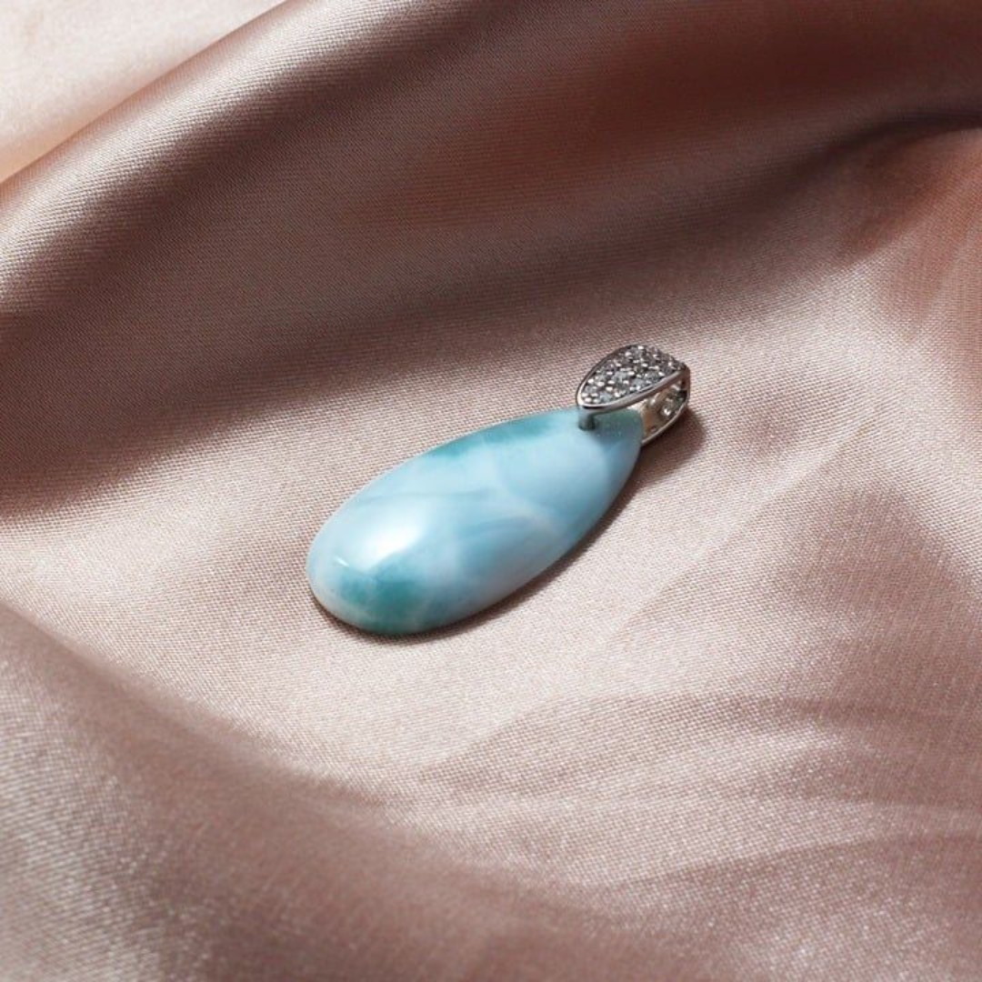 925 Sterling Silver Natural Larimar Necklace Silver Gemstone Pendant Necklace