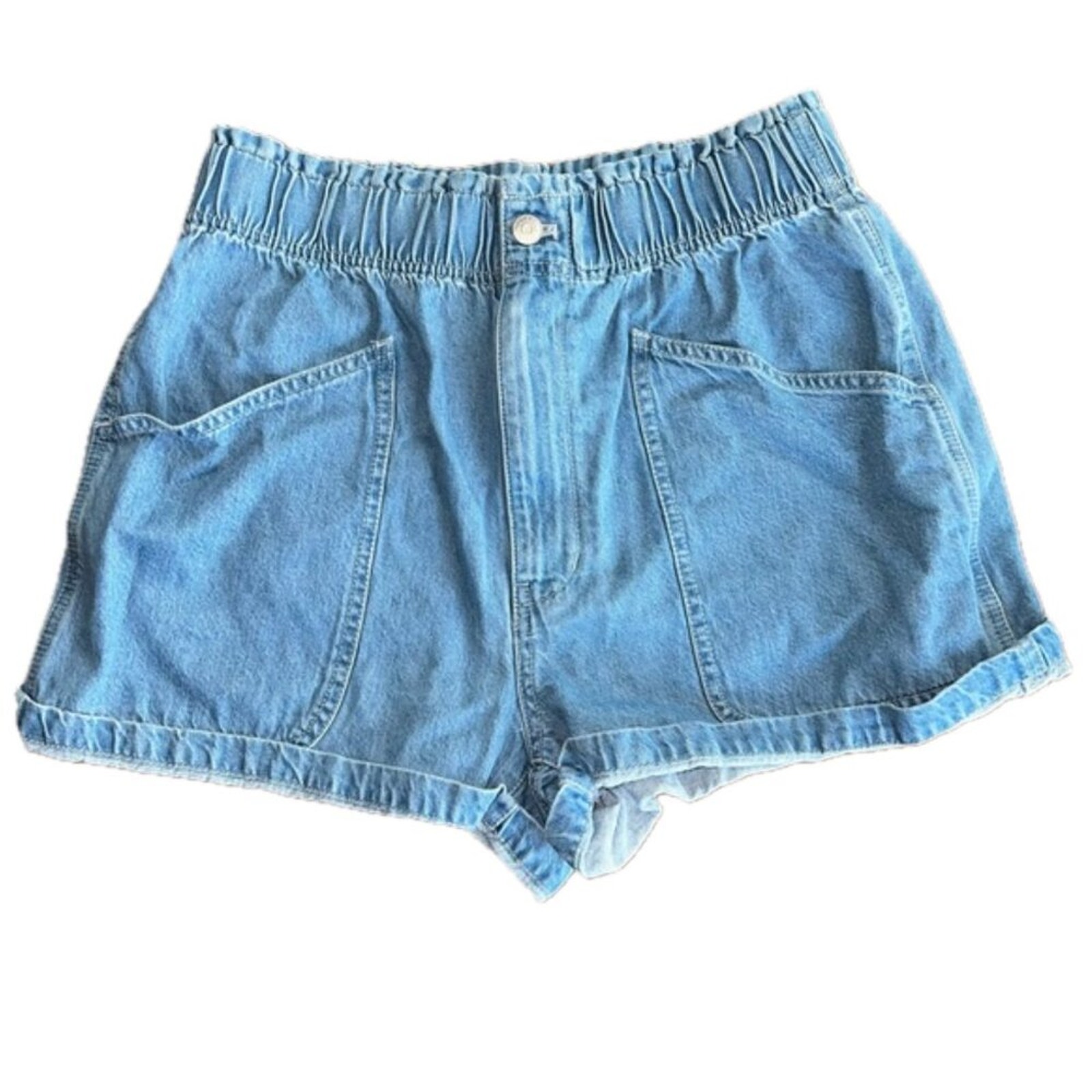 Madewell Light Blue Denim Pull-On Paperbag Utility Shorts in Arcwood Wash Sz 28