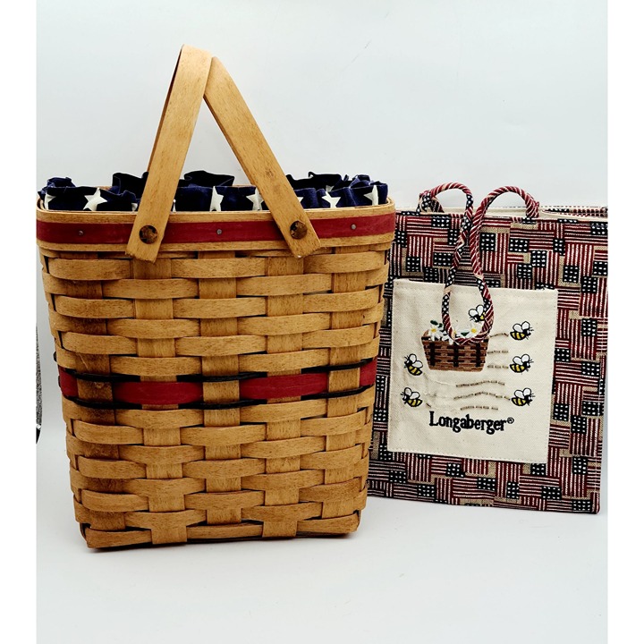 Longaberger Basket Tote Patriotic 2 Quart All American Old Glory Star 1991 Combo