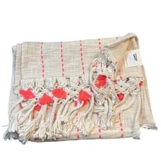 Anthropologie Home Beige & Bright Coral Table Runner 16 x 90 Tassels NWT