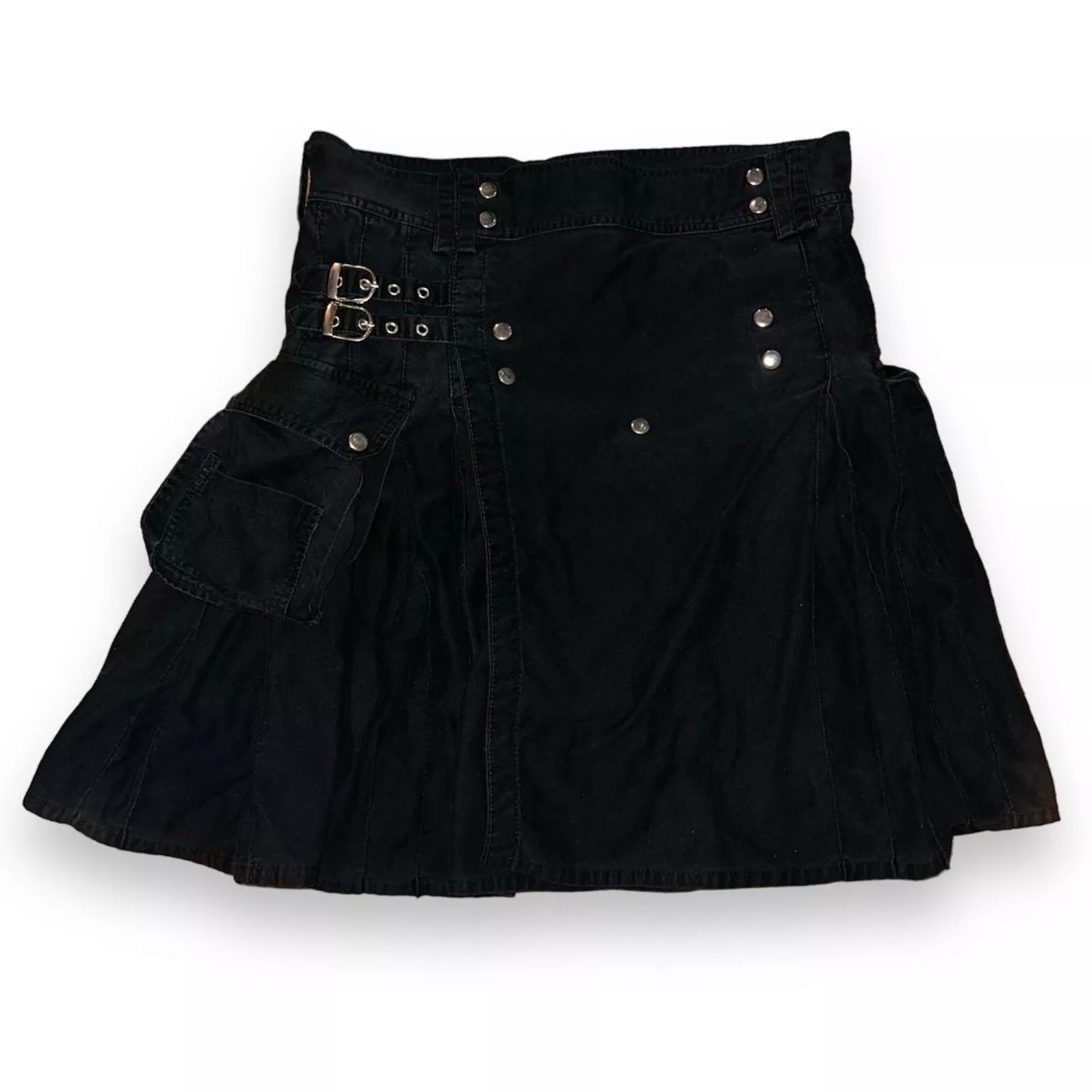 Vintage Kilt Men Black Heavy Duty Cargo Pockets Pleated Canvas