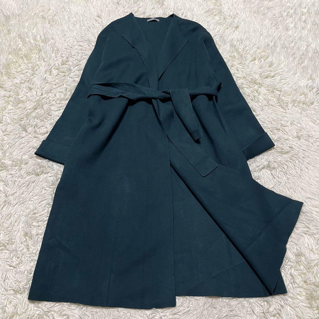 Popular Theory Luxe no collar coat knitted belt size 38 green.