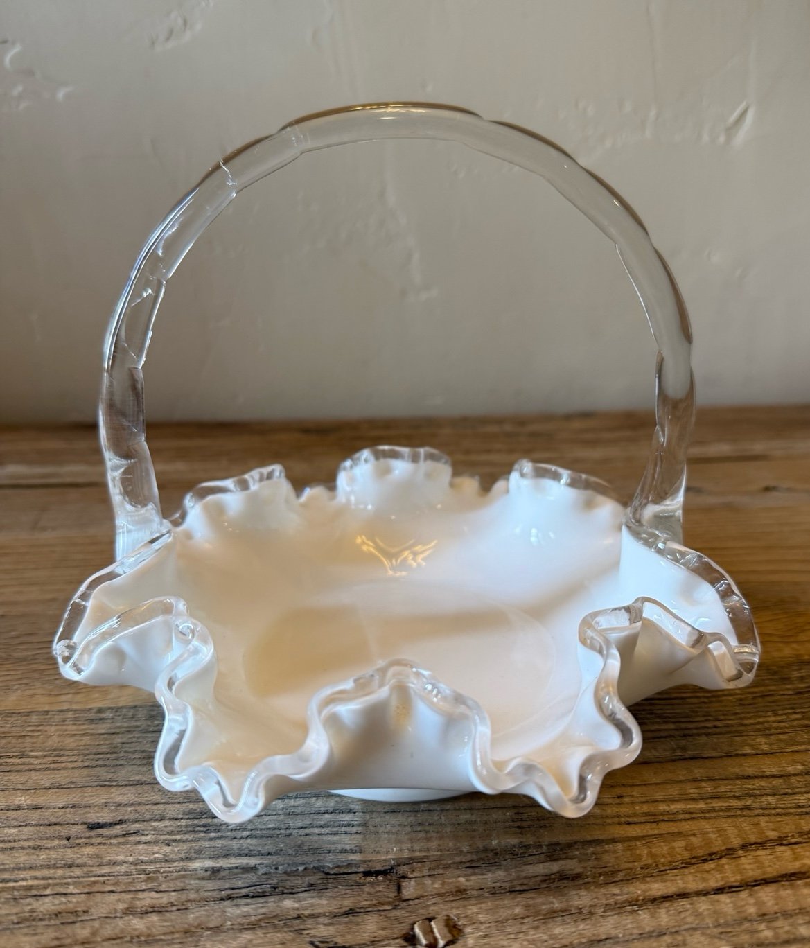 Vintage Fenton Silver Crest Large Brides Basket with Applied Handle