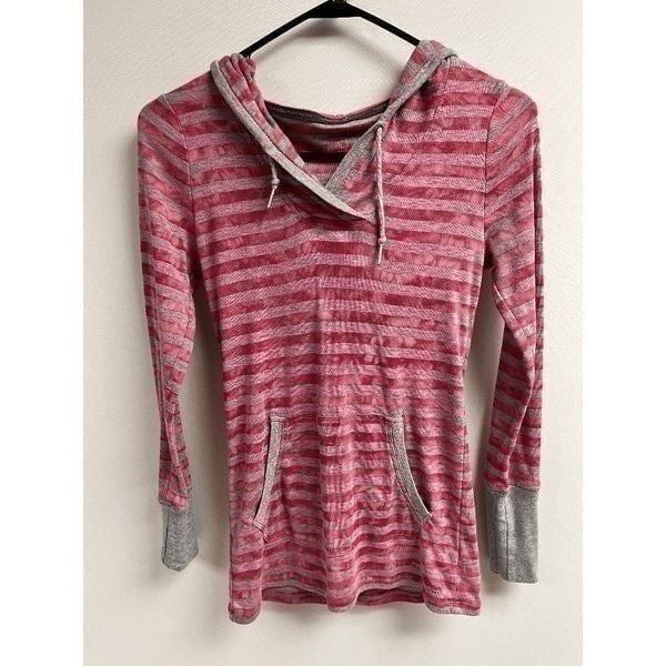 Calvin Klein Womens Performance Quick Dry Hoodie Gray Red Stripes Medium