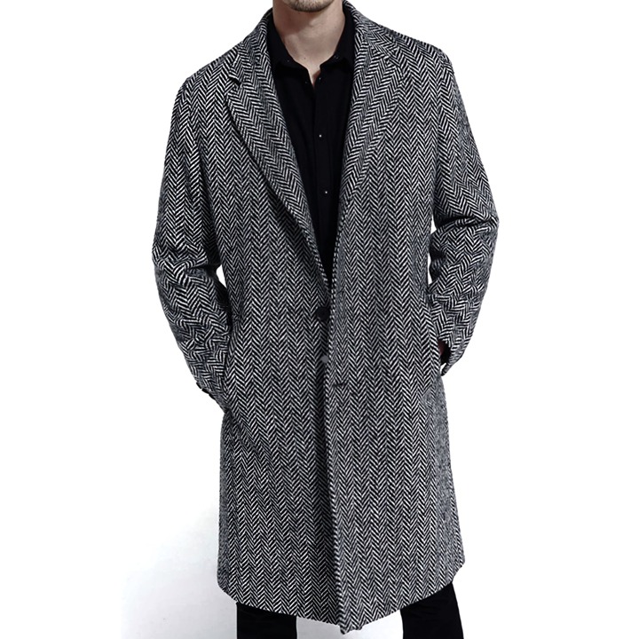 Shaquille O'Neal Gray Herringbone Long Length Men's Big & Tall Coat 4XLT