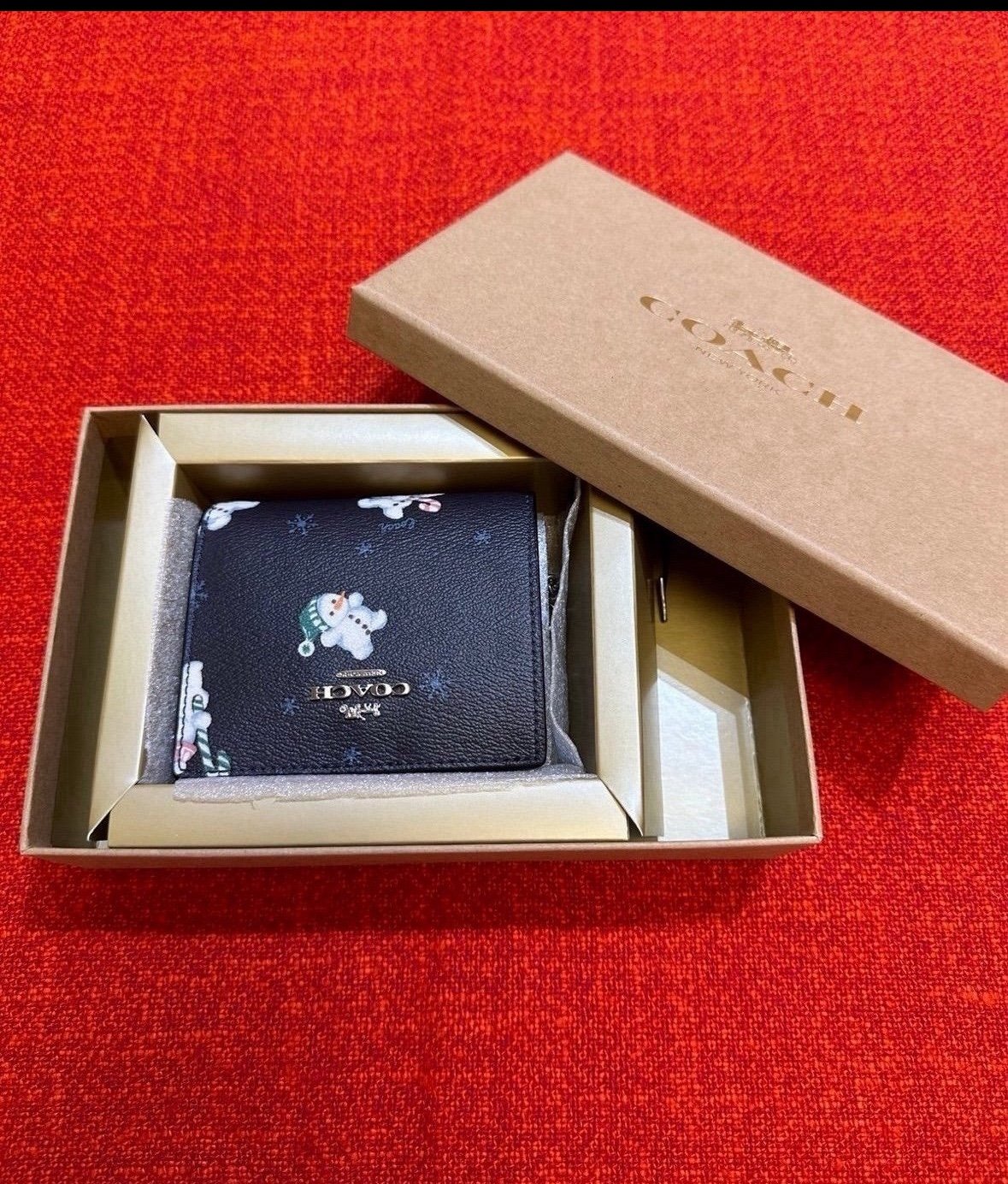 NWT Coach snap wallet/snowman/candy cane print