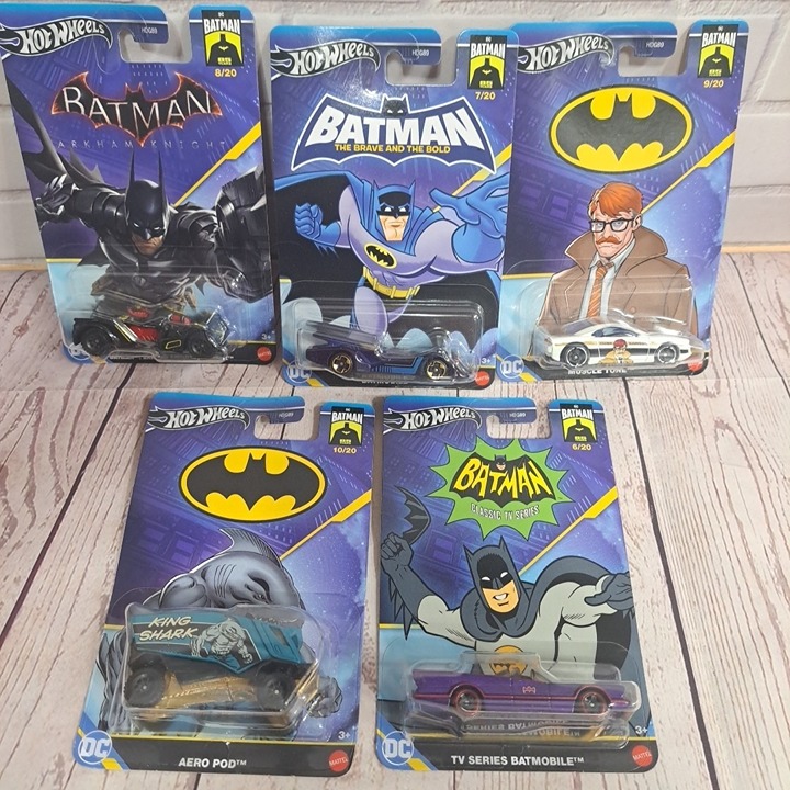 Hot Wheels BATMAN Themed 2024 Mix 2 - 5 Pack 1:64 Scale Die-Cast Cars King Shark