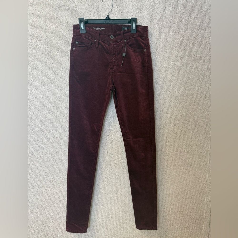 AG Ag Women Size 24 Farrah Velvet High-Rise Skinny New Burgundy