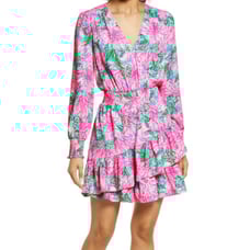 Lilly Pulitzer cristiana Stretch Mini Dress Long Sleeve Floral Pink blossom 2