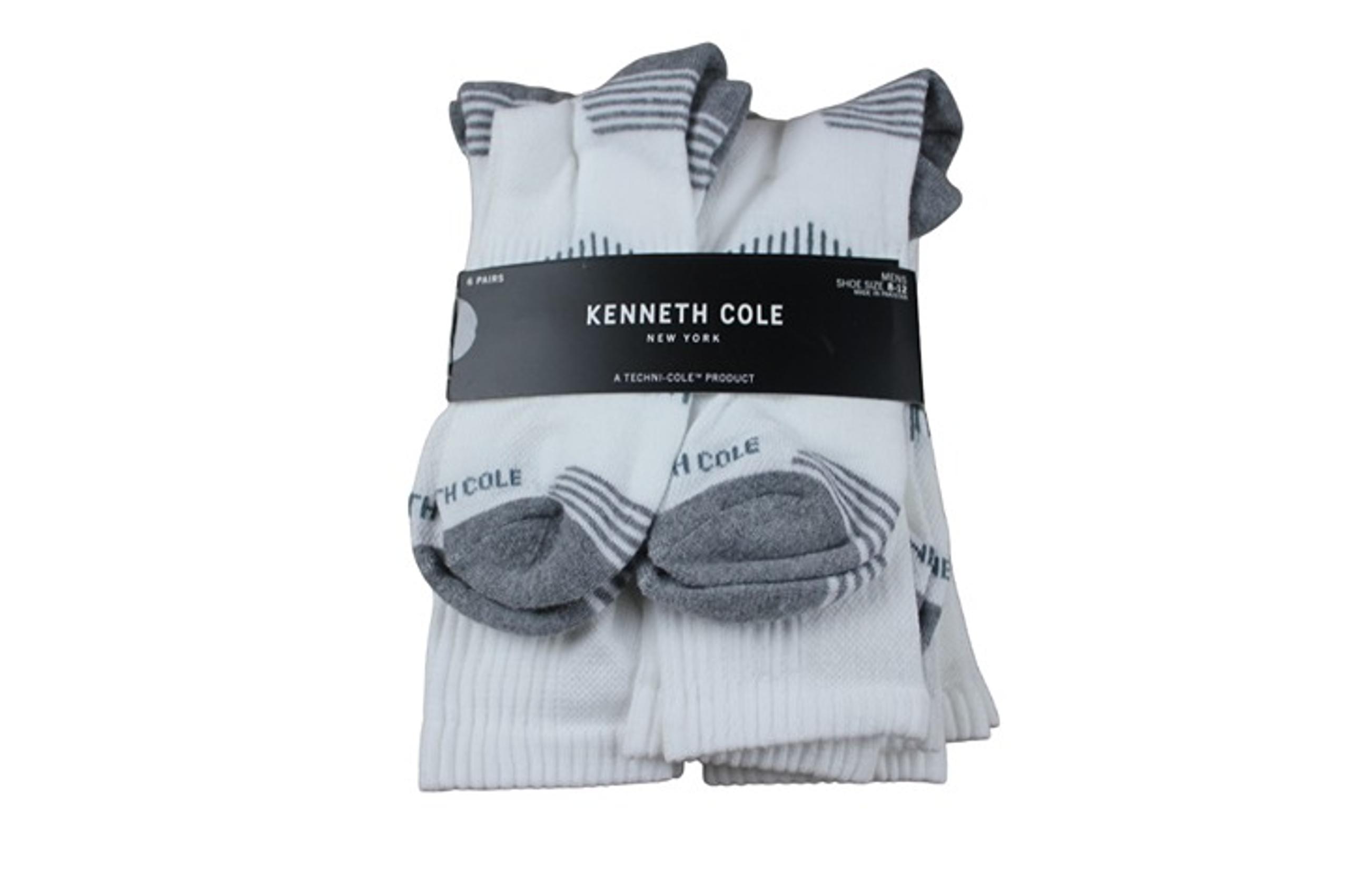 Kenneth Cole Mens Socks 6-Pack Athletic Crew White Gray Shoe Size 8-12 NWT - Kenneth Cole New York