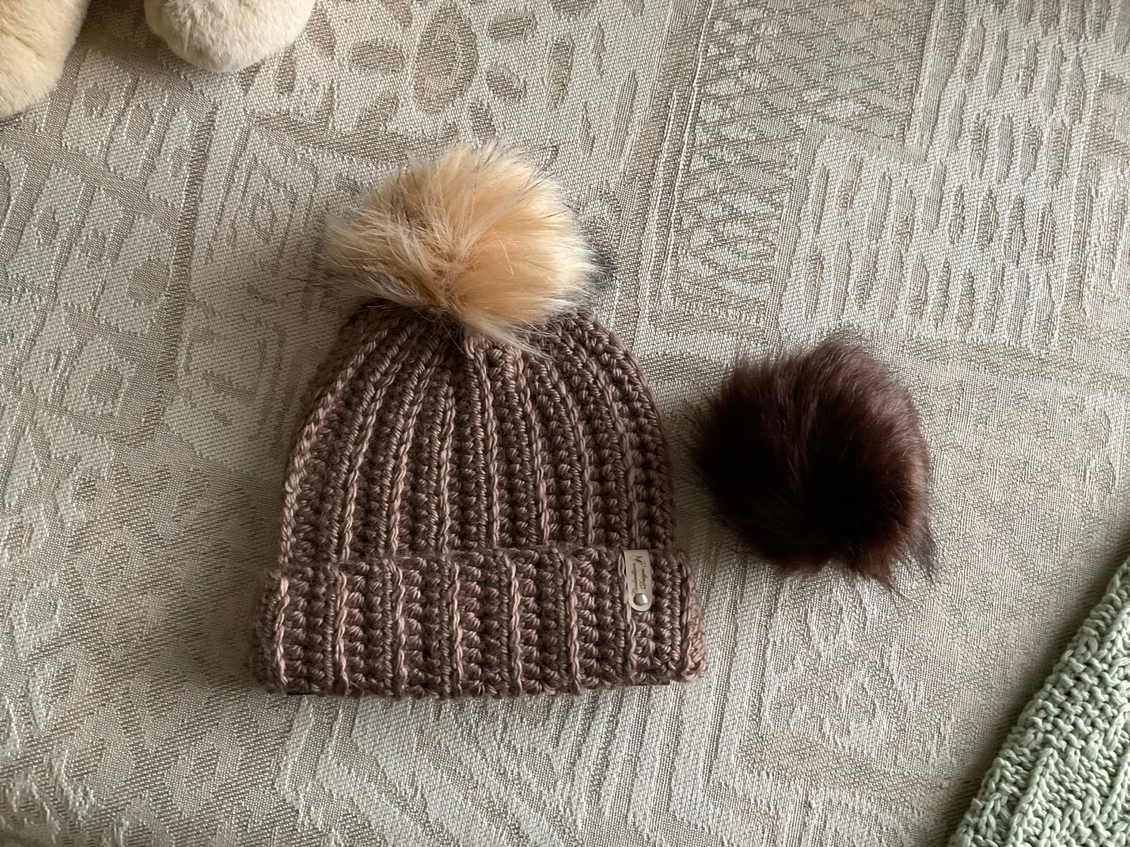 Hand Crocheted Pompom Beanie Winter Hat - Gift Idea