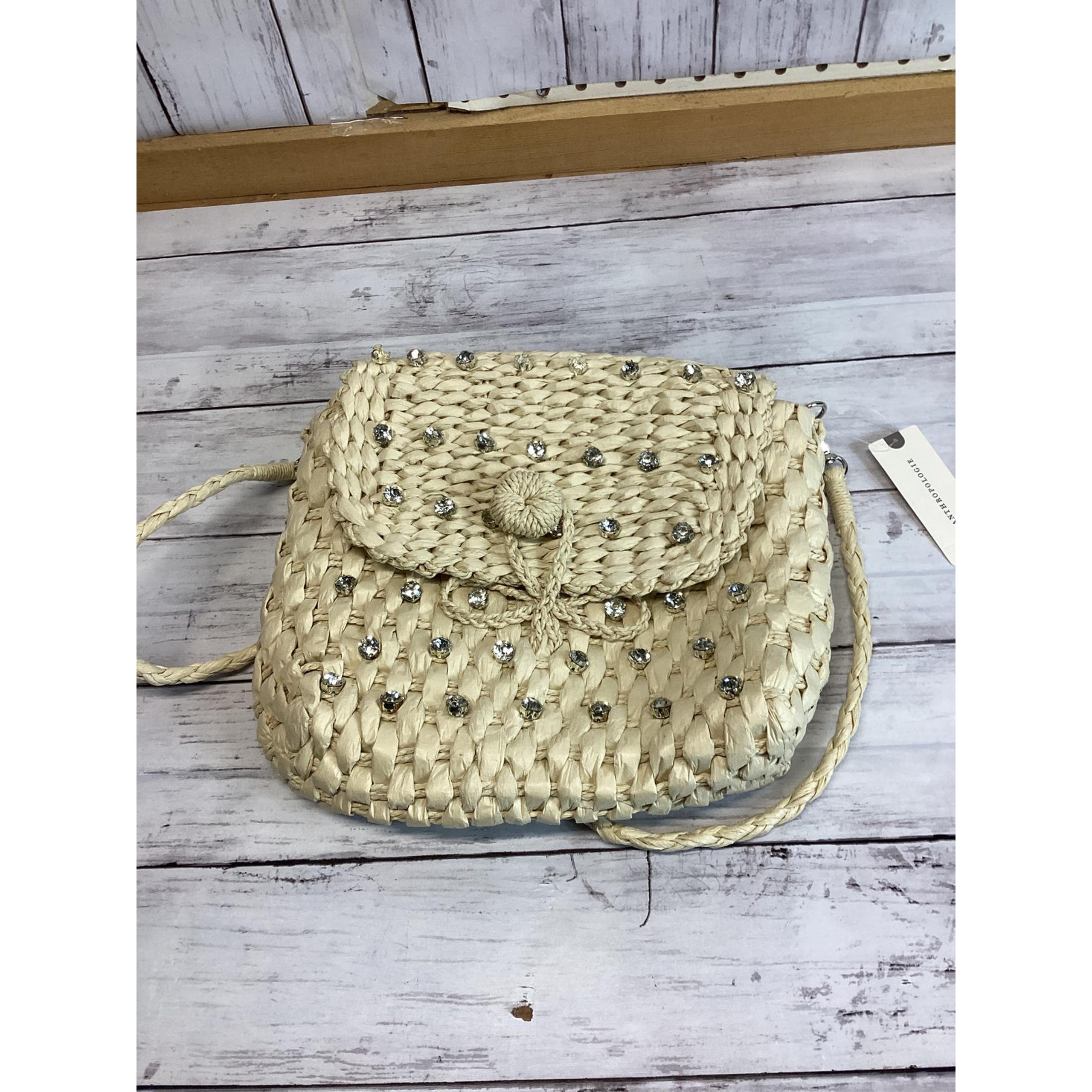 Anthropologie Womens Embellished Straw Crossbody Bag One Size Lightweight