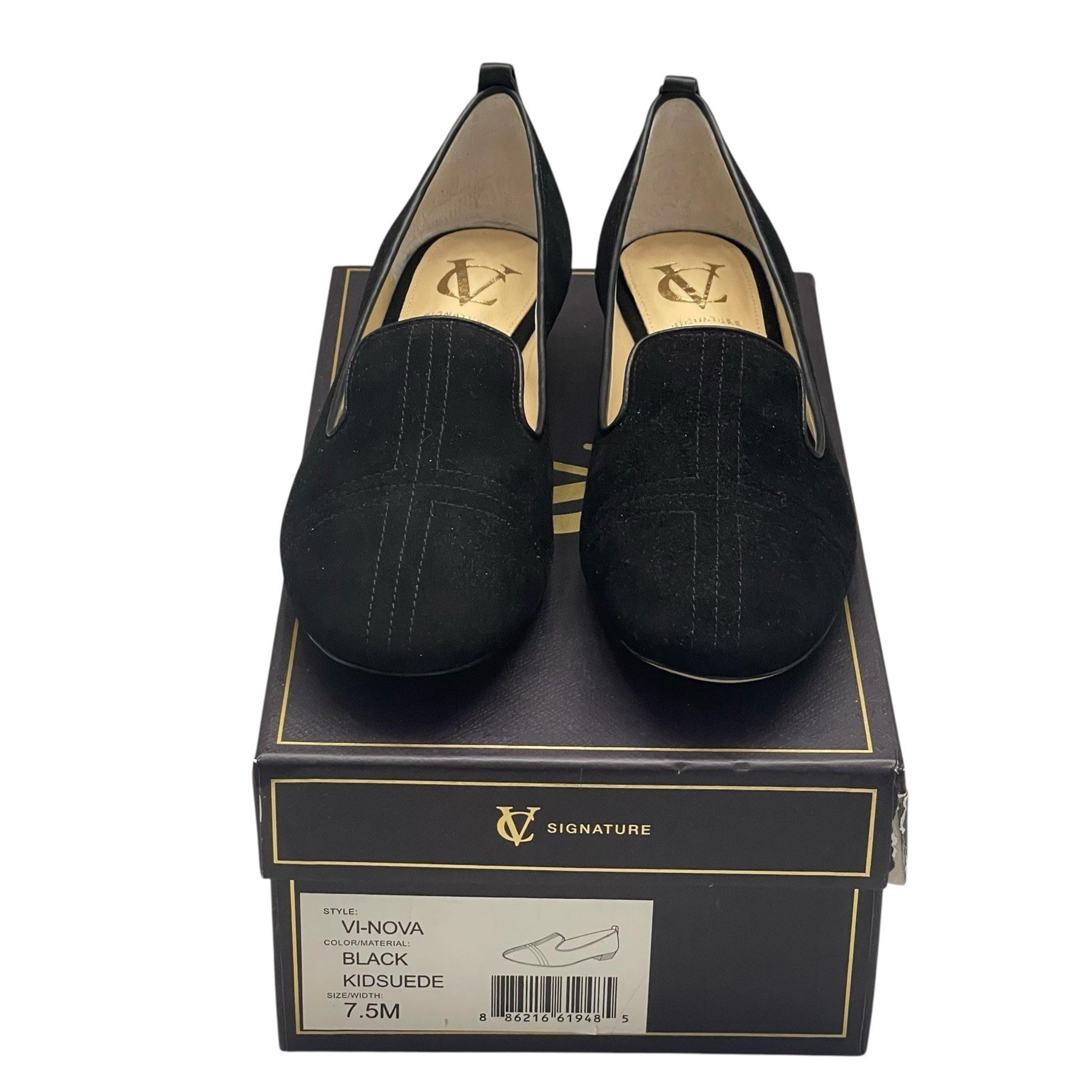 Vince Camuto Shoes Loafers Black Suede Leather Slip On Flat Women's 7.5 VI-NOVA