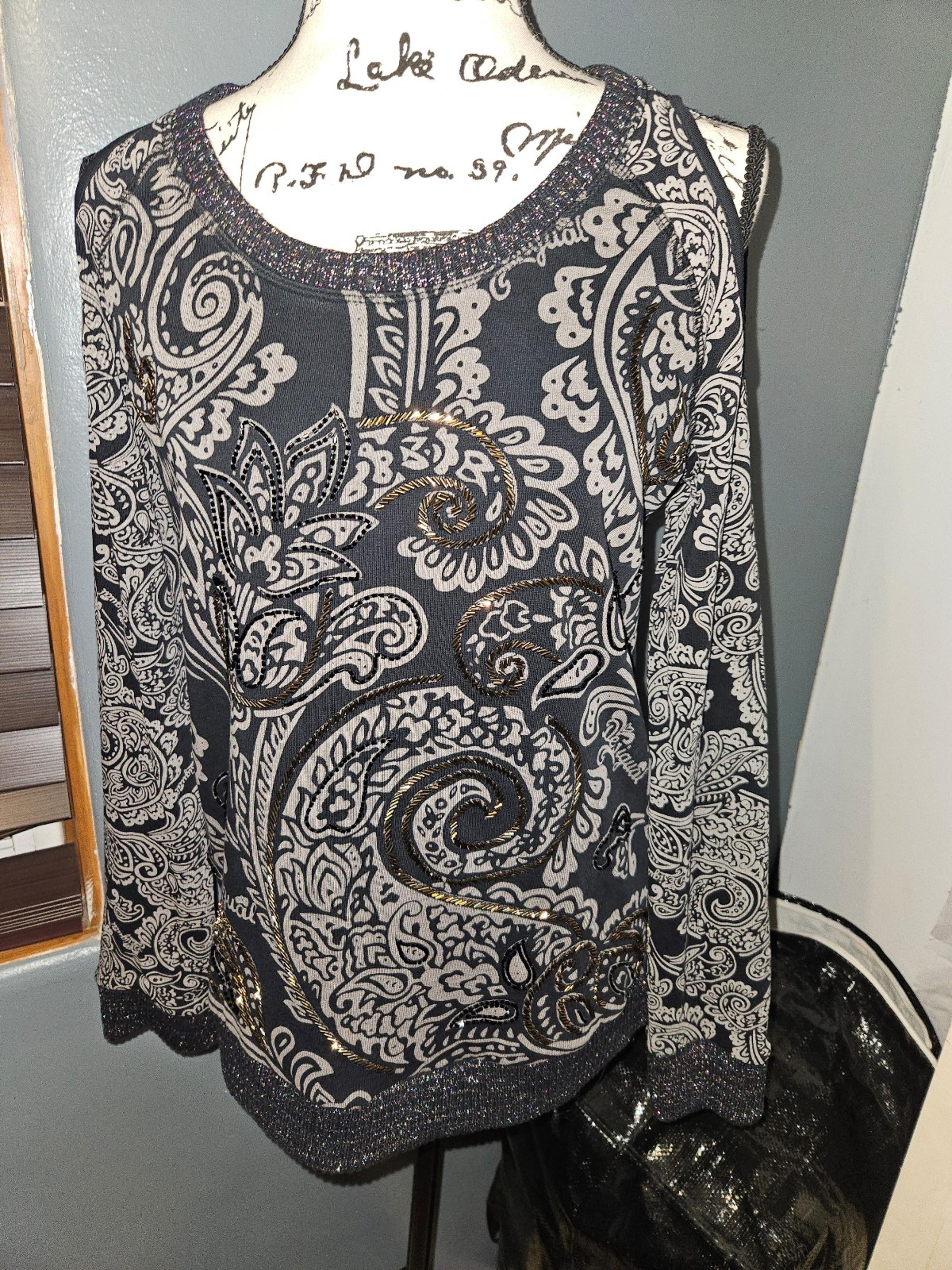 Desigual Womans Peek a Boo Shoulder Sweater Size L