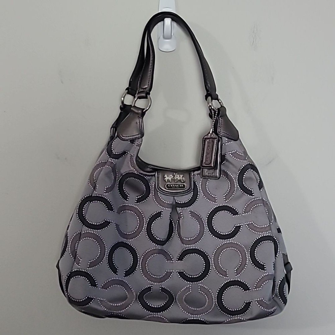 Coach fabric and leather shoulder bag Grey Silver