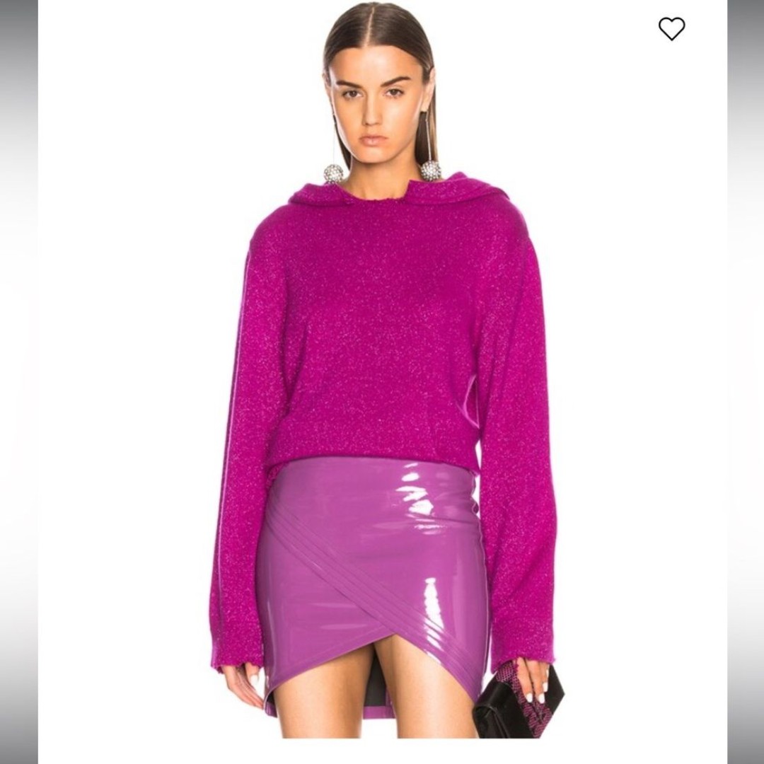 RTA NWOT Ainsley Cashmere Glitter Hoodie Stressed Sz L in Bright Berry RSP 675