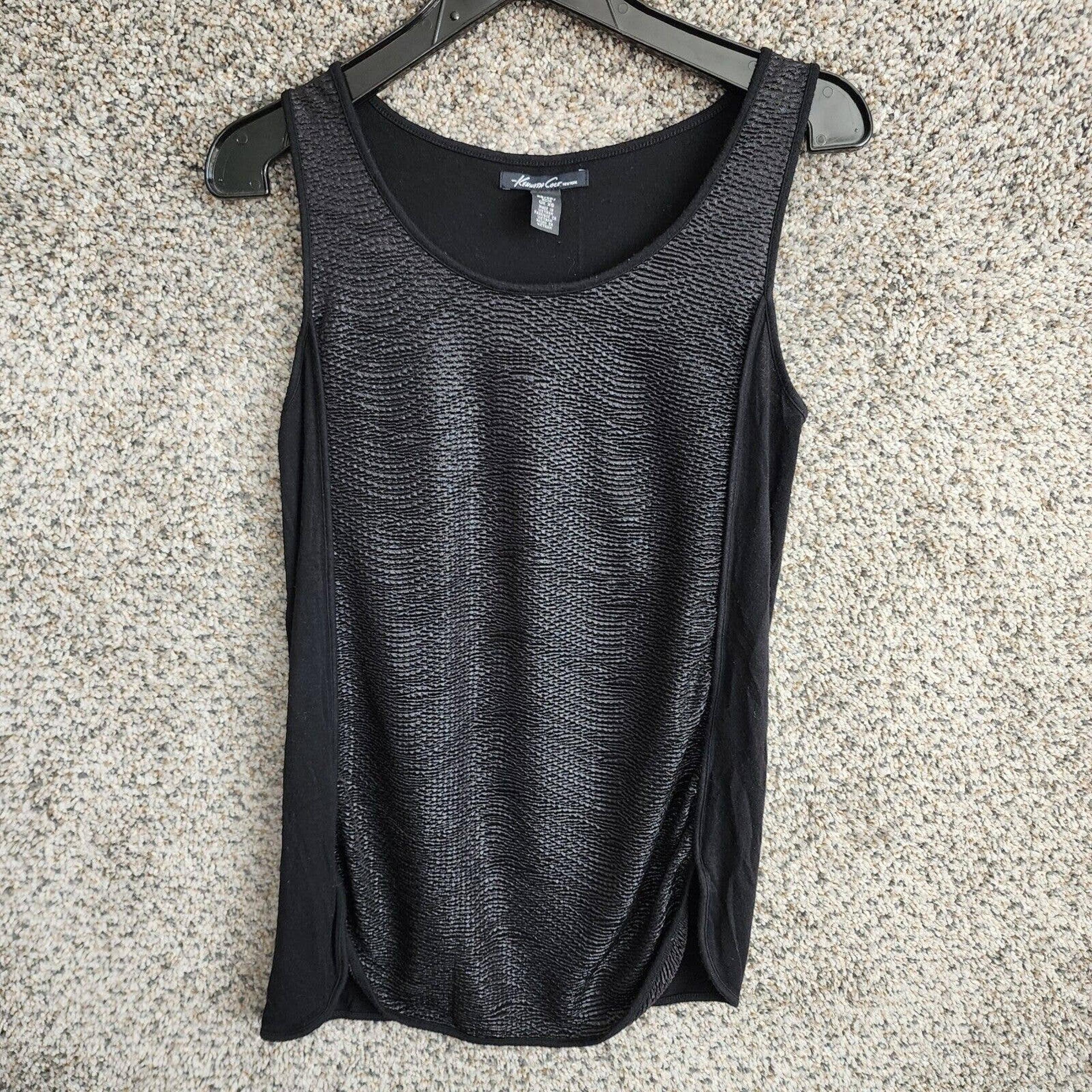 Kenneth Cole New York Womens XS Tank Top Black Textured Pullover Casual Stretch
