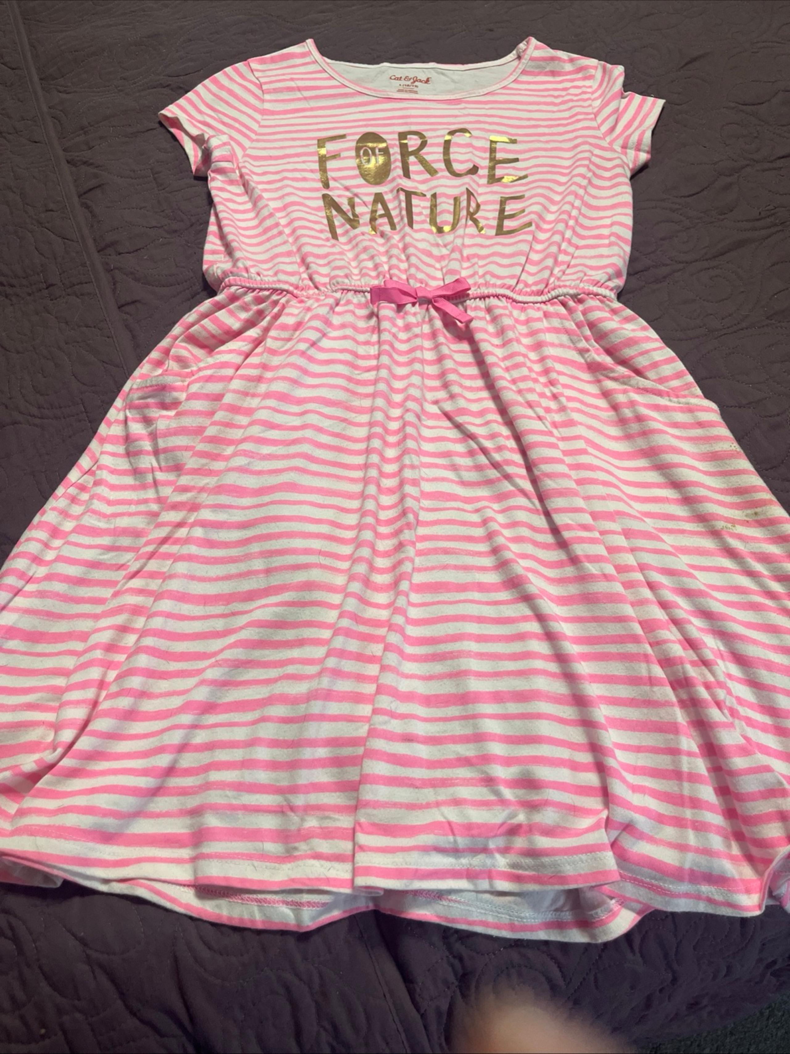 cat jack girls dress size 10/12 Pink Striped Short Sleeve