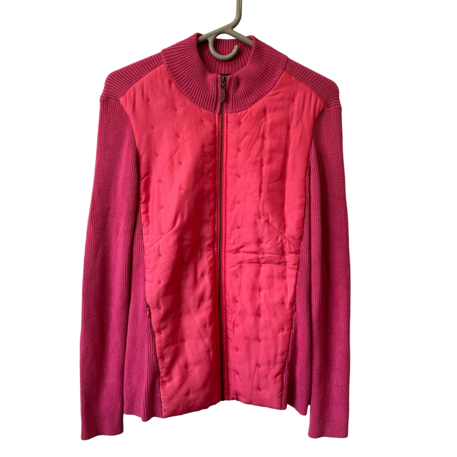 J. McLaughlin Women's Silk Quilted Pink Coral Full Zip Athleisure Sweater Small