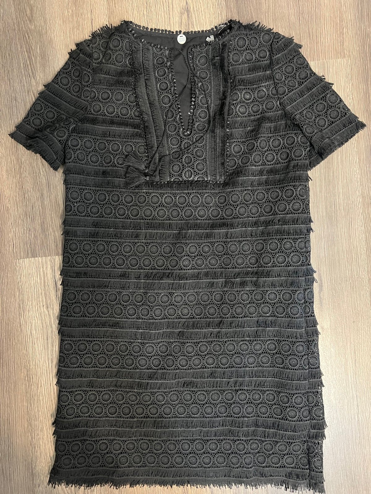Margaret O’Leary black cotton fringe lace dress new XS