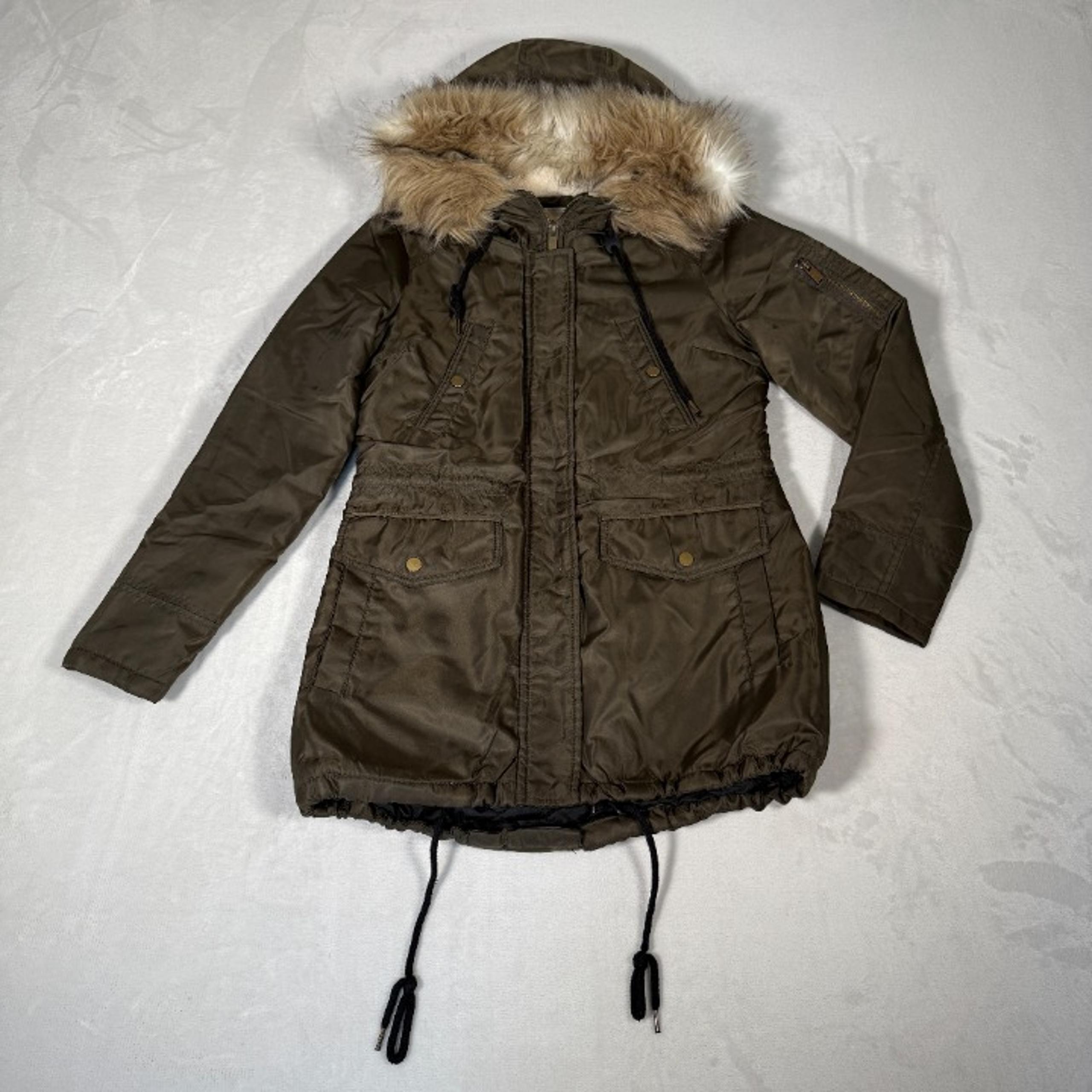 Cia Parka Jacket Women Size S Olive Green Full Zip Hooded Coat - American Rag