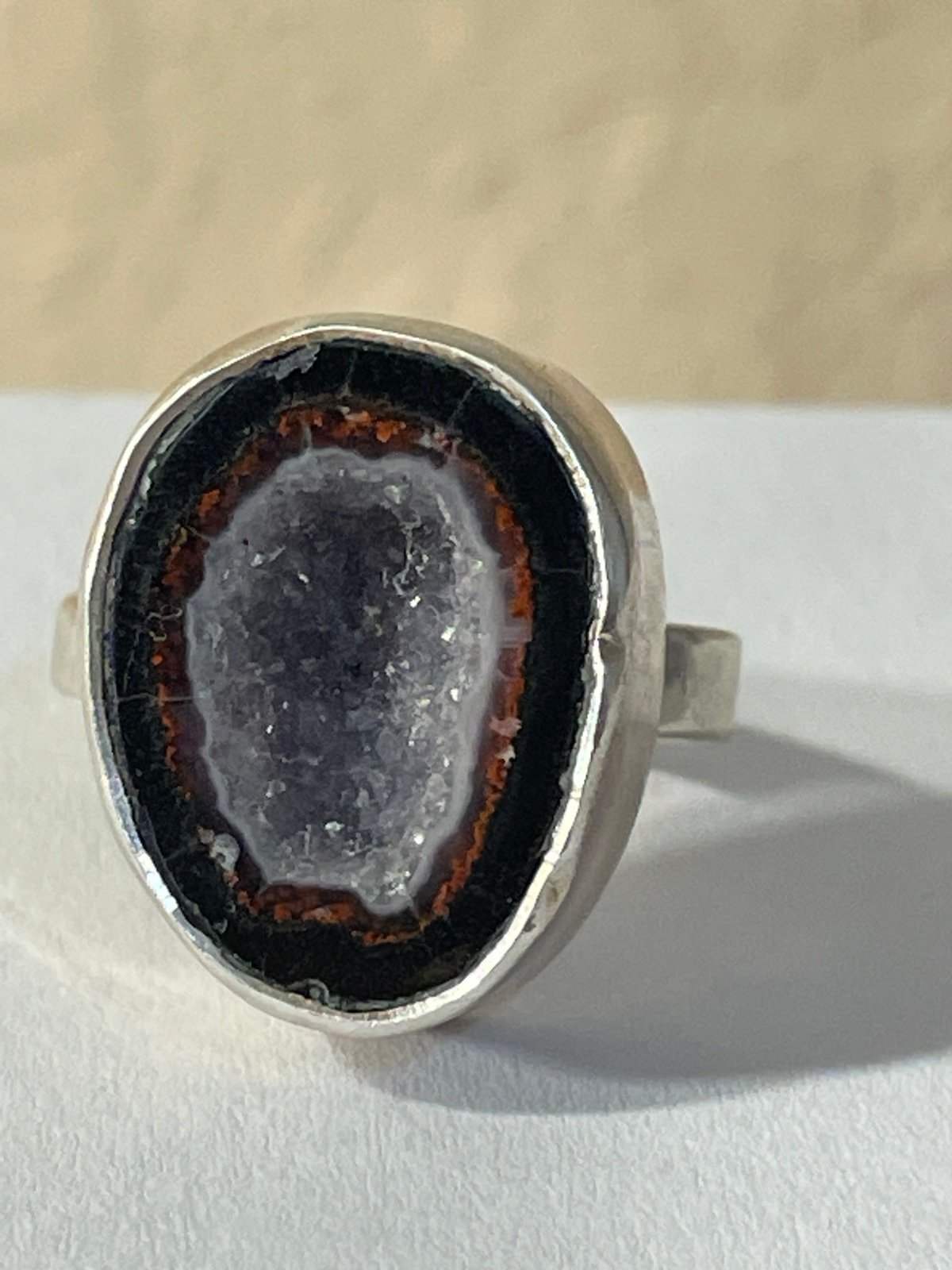 Geode Gemstone Set in Sterling Silver Ring~ Unique, Adjustable Size