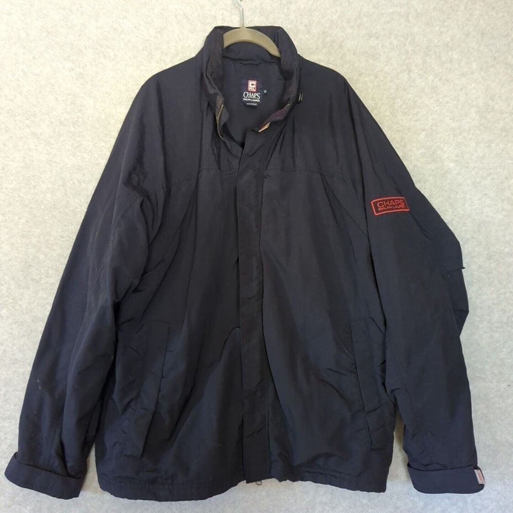 Vintage Chaps Ralph Lauren Jacket XL Blue White Hooded Zip Up Windbreaker Swoosh