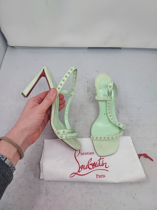 CHRISTIAN Rosa Condorapik Spikes Mint Green Slingback Sandal