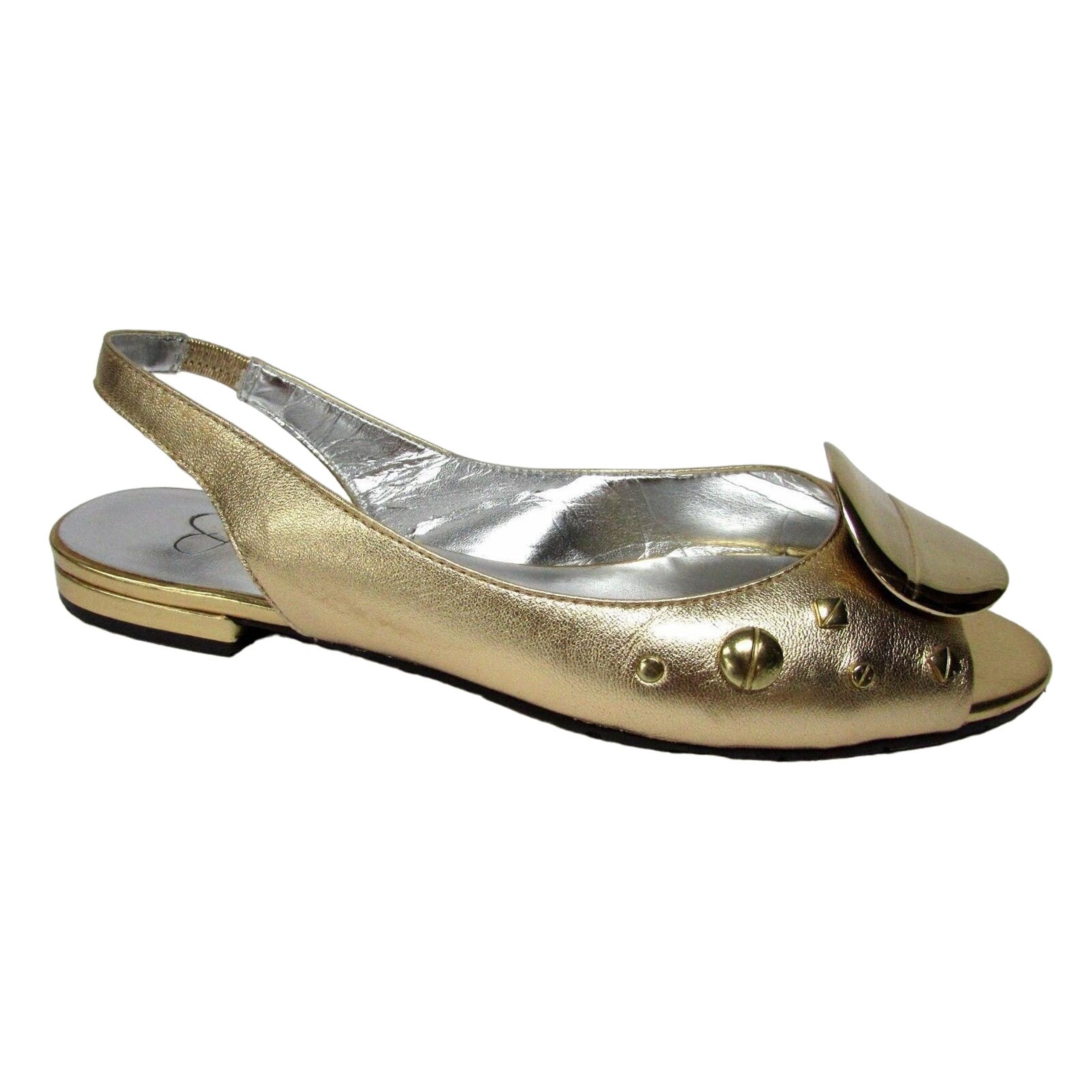 Jessica Simpson women's size 5.5 B gold sandals shoes leather slingback flat