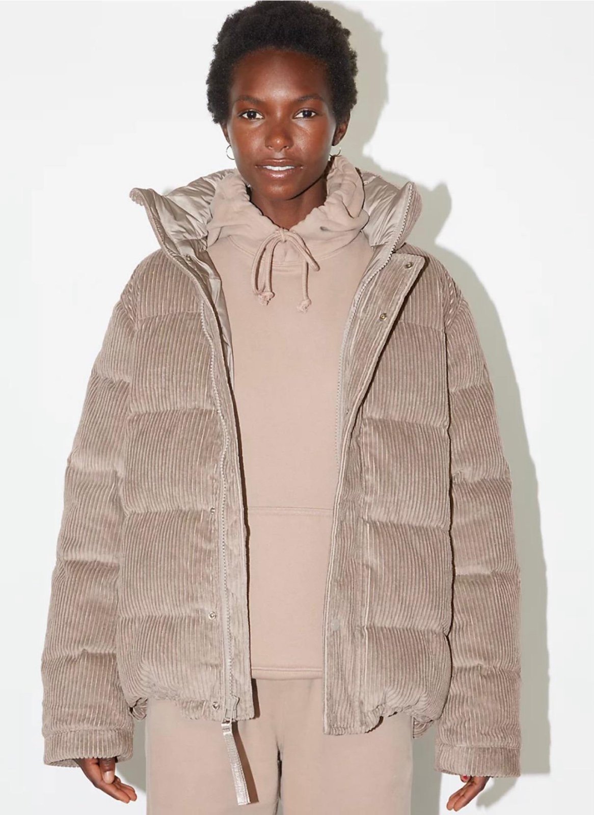Aritzia Super Puff Corduroy Beige Jacket Size Large Regular Length