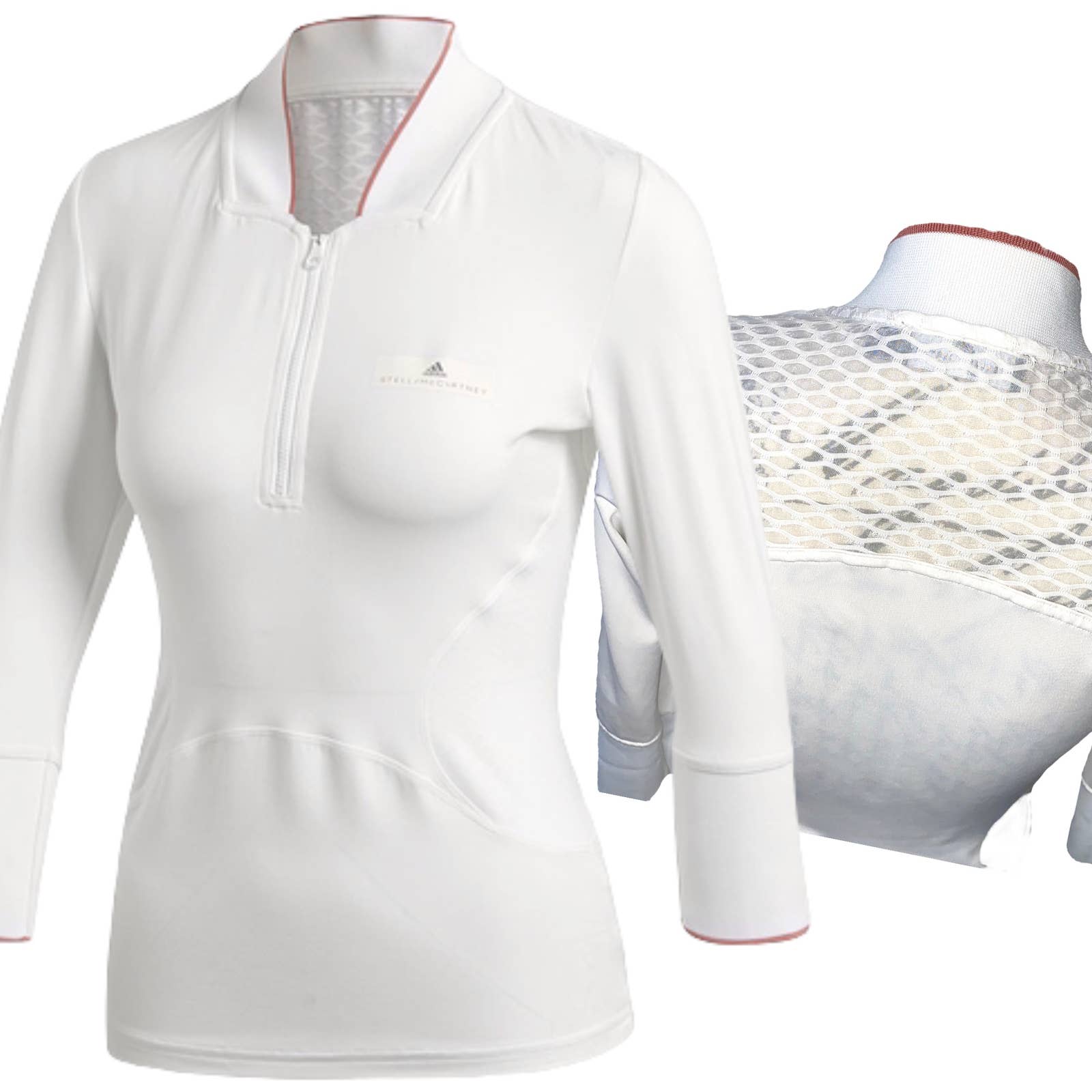 Adidas Stella McCartney Barricade White Med Tennis Tee w 3/4 Sleeves & 1/2 Zip