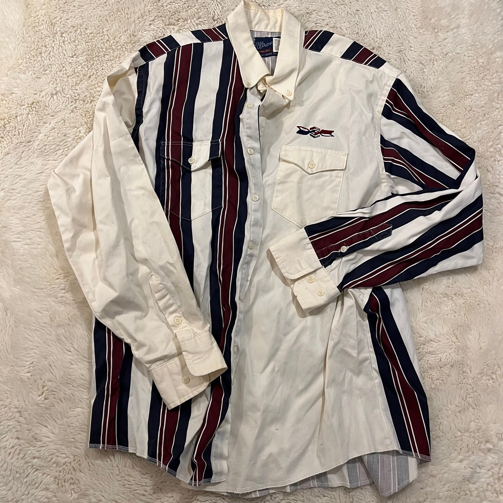 Vintage Wrangler Mens Western Striped Brushpopper Shirt X Long Tails 17.5-35