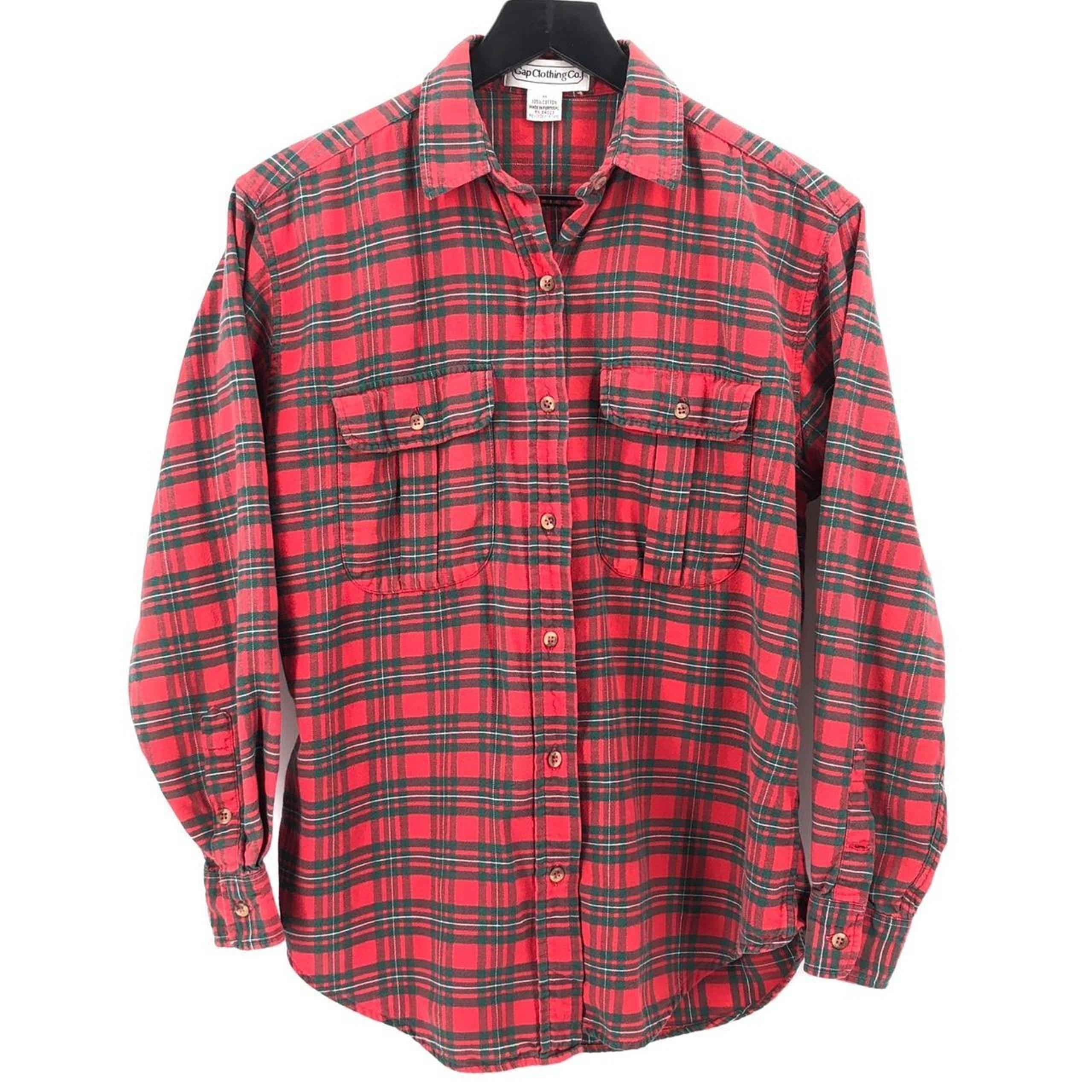 Gap clothing company red green plaid button up shirt 80s 1980s vintage