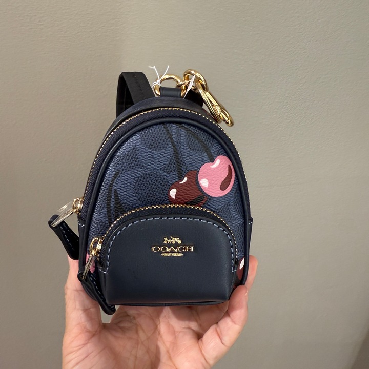 Coach CZ086 Mini Court Backpack Bag Charm In Signature Canvas With Cherry Print