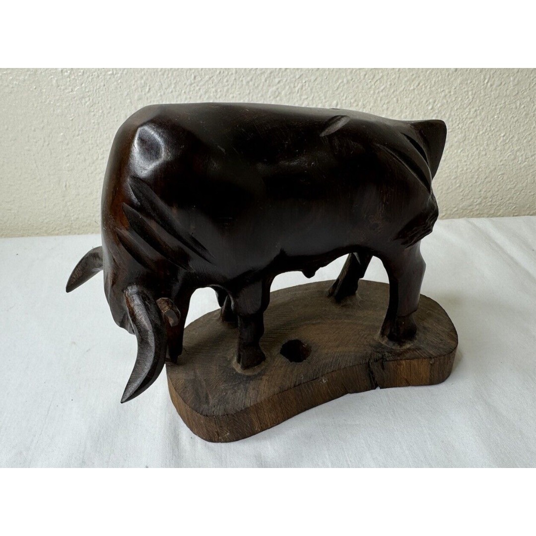 Vintage Hand Carved Wooden Brahma Bull Horns Western Southwest Statue Figure