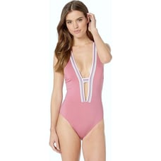 Soluna Women Mulberry Sun Beam Plunging Cross-Back One-Piece Swimsuit Size M