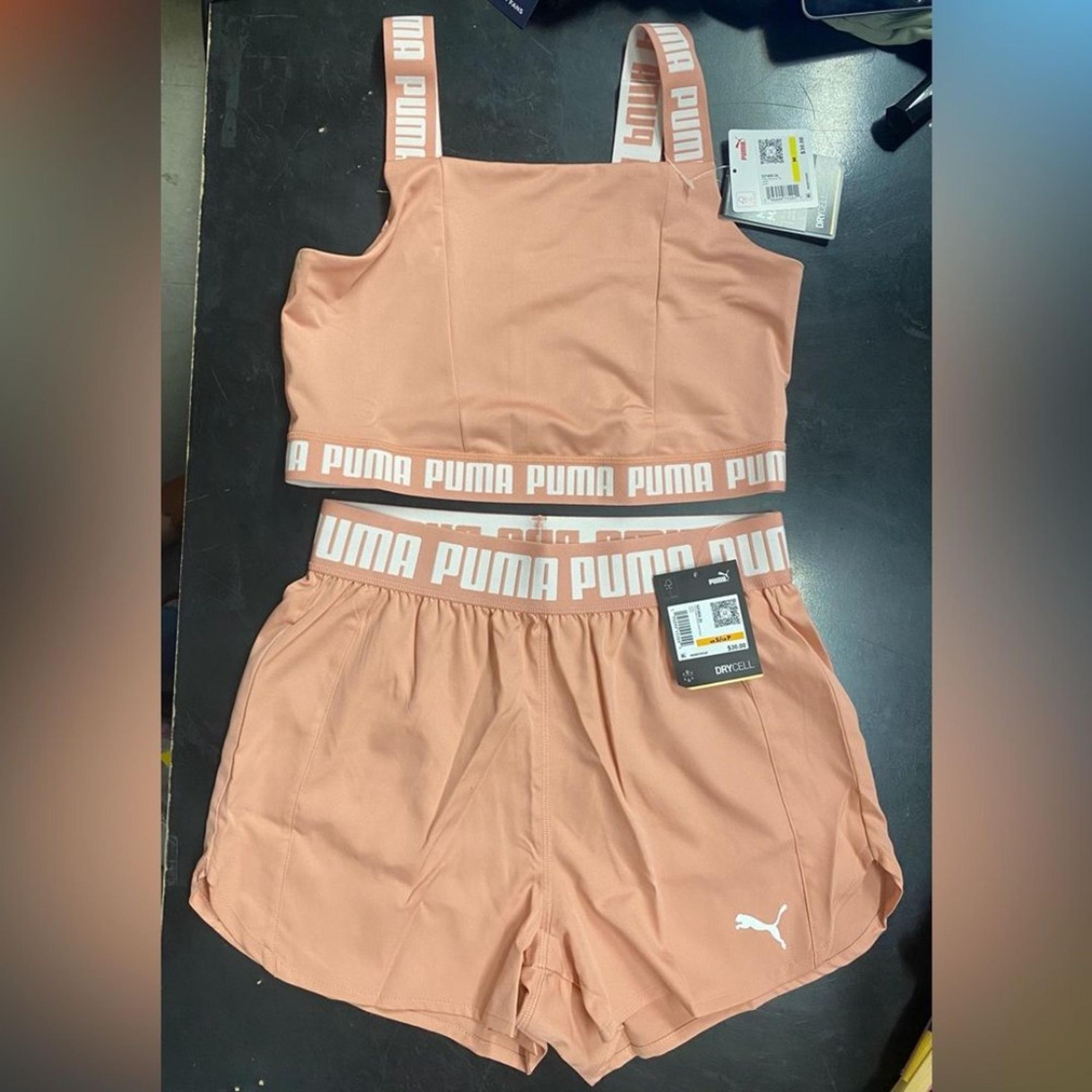 Puma NWT Peach Pink Moisture Management Bra and Shorts Set