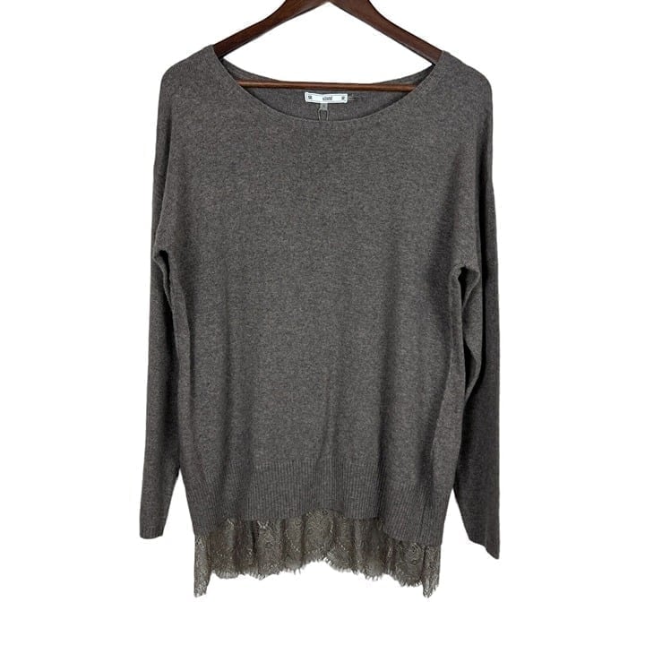 Sioni Tunic Sweater Womens Small Brown Cashmere Wool Blend Knit Layered Lace Hem