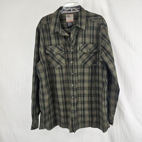 5.11 Tactical Shirt men's Size XL Flannel Snap Button Up Midweight Green Plaid