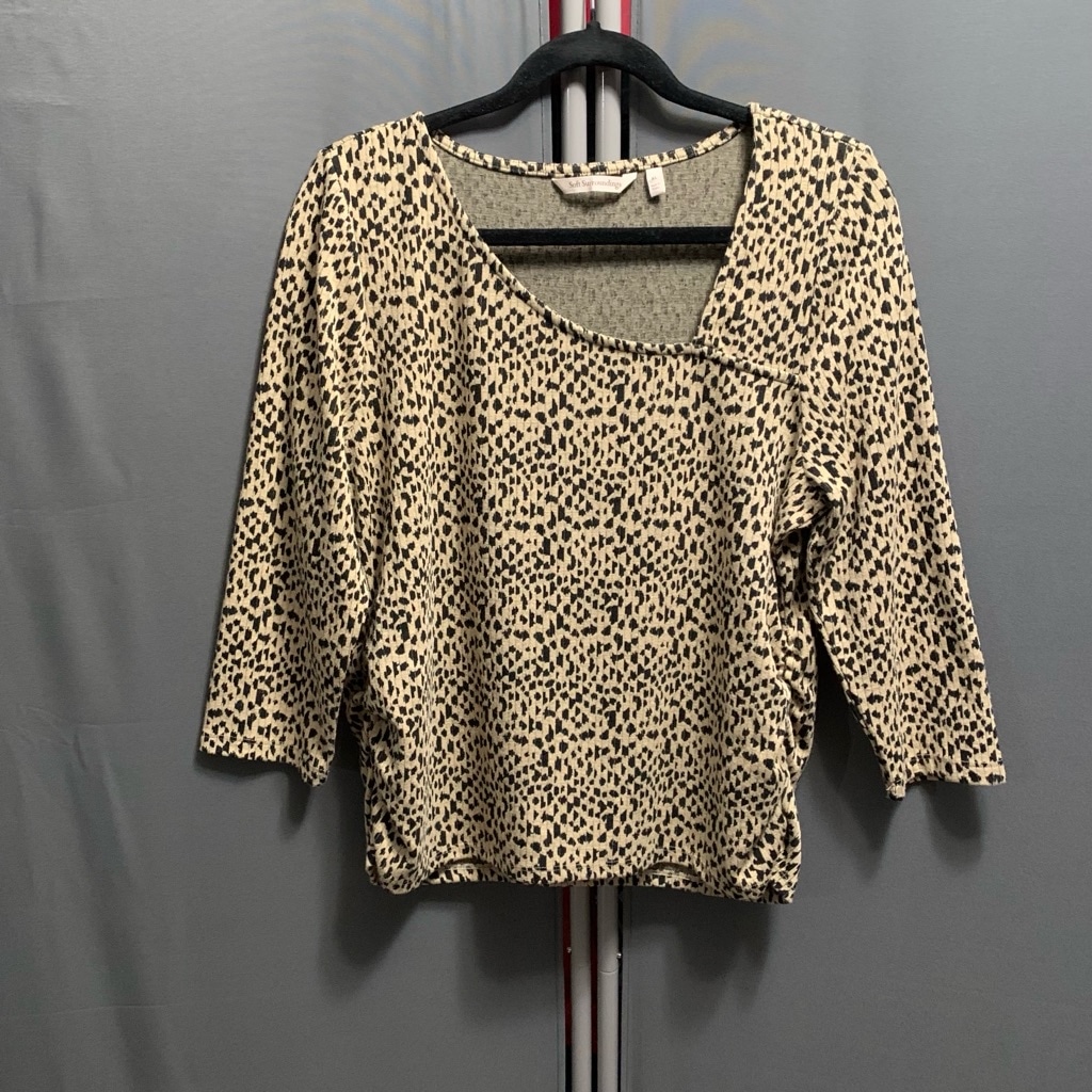 B19-Women's Soft Surroundings Blouse, XL, Beige and Black animal print