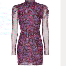 Misa Stormi Black Floral Sheer Mini Bodycon Dress in Electric Ditsy Mesh Large