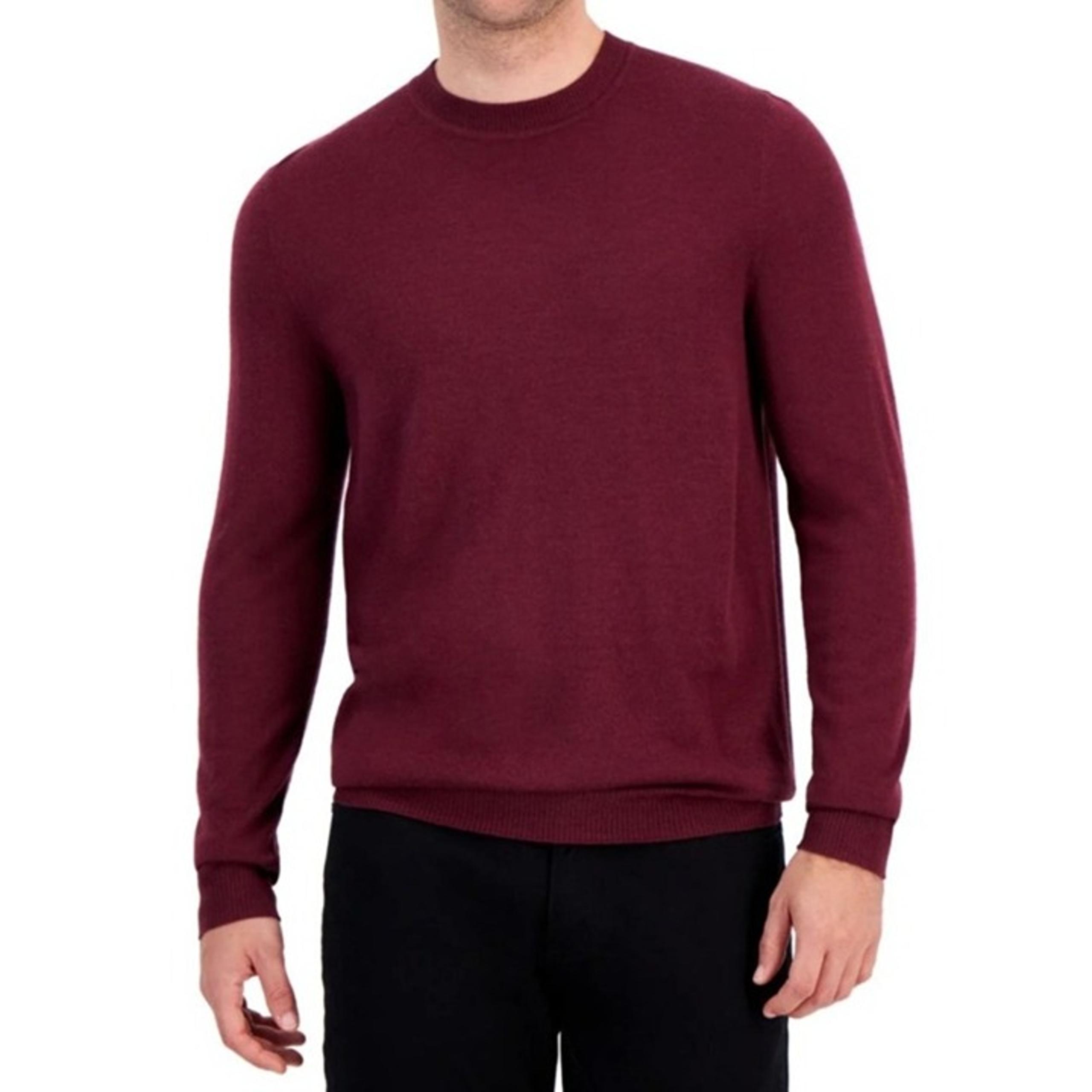 NEW Alfani Mens Maroon Extrafine Mernio Wool Blend Crew Neck Sweater XL