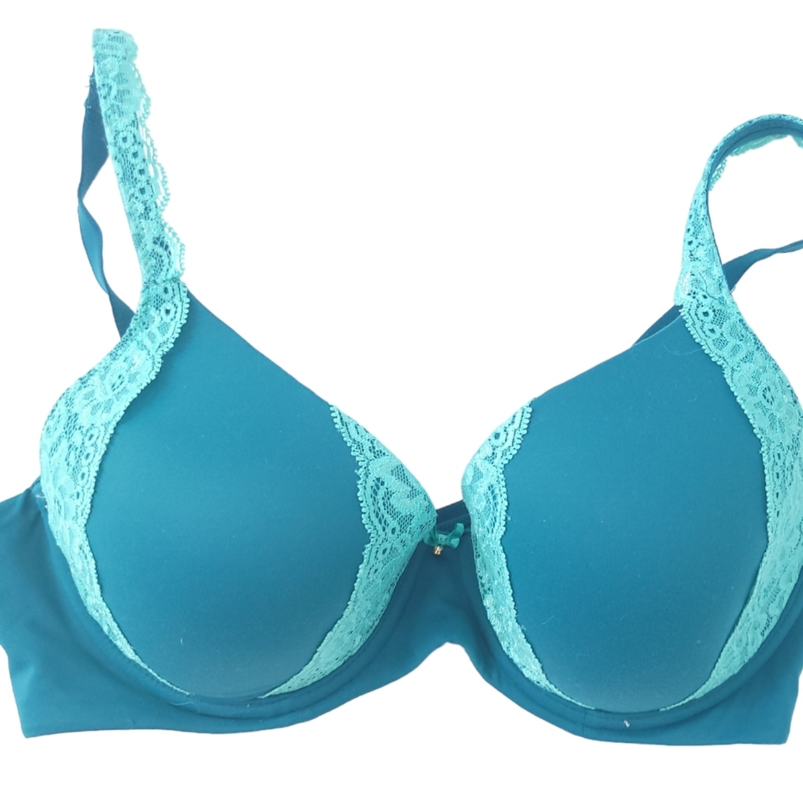Soma Embraceable Full Coverage Lace Trim Bra 34D Underwire Blue/Green Underwire