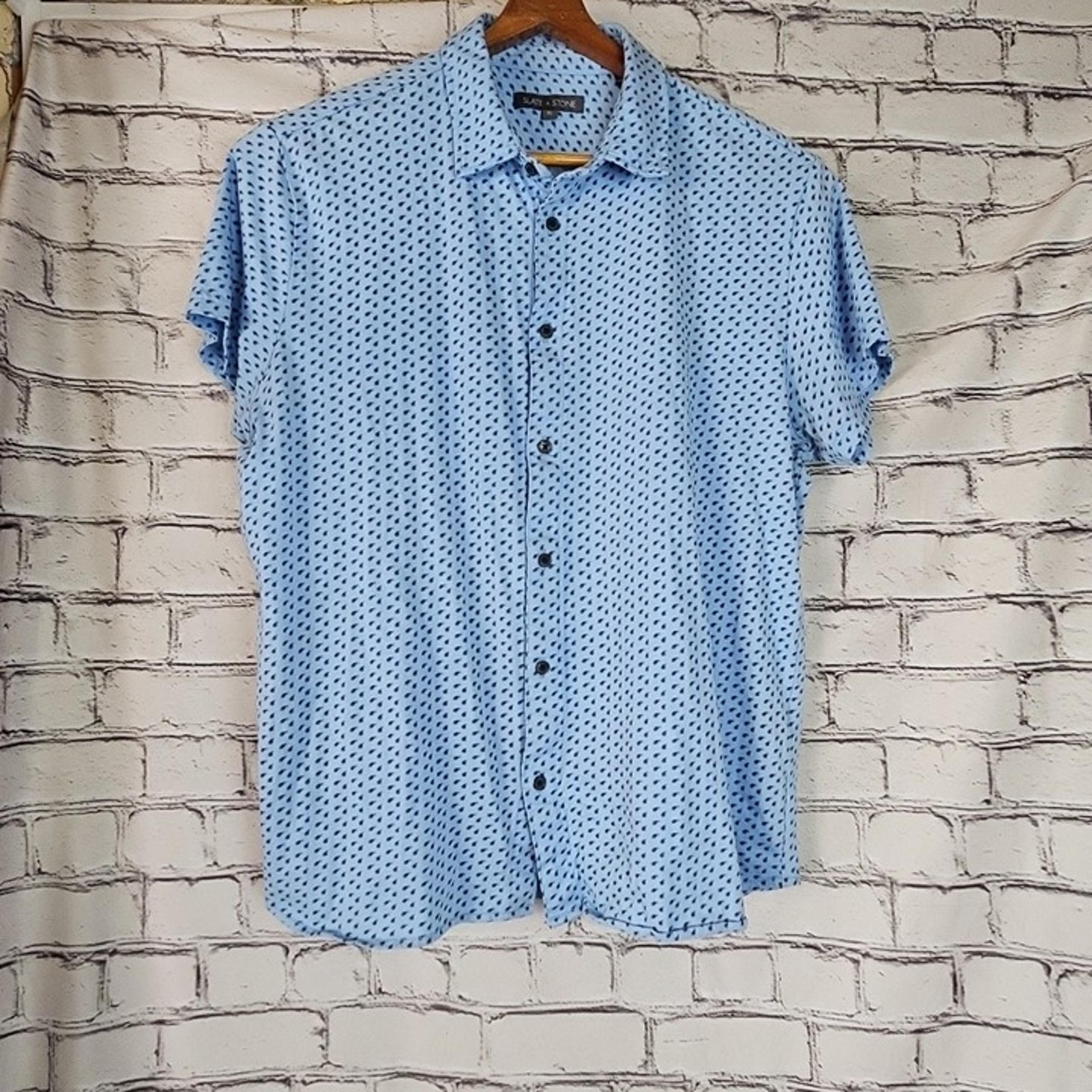 Slate & Stone Button Shirt Men's XL Blue Paisley All Over Print Short Sleeve
