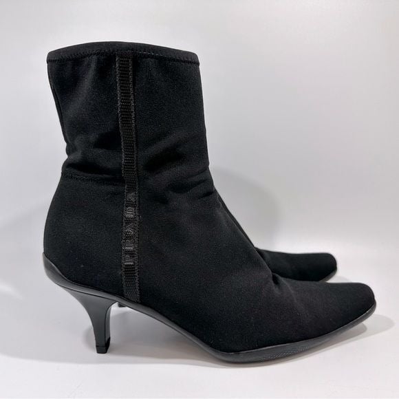 PRADA Black Nylon Side Zip Logo Boots Booties 38 1/2