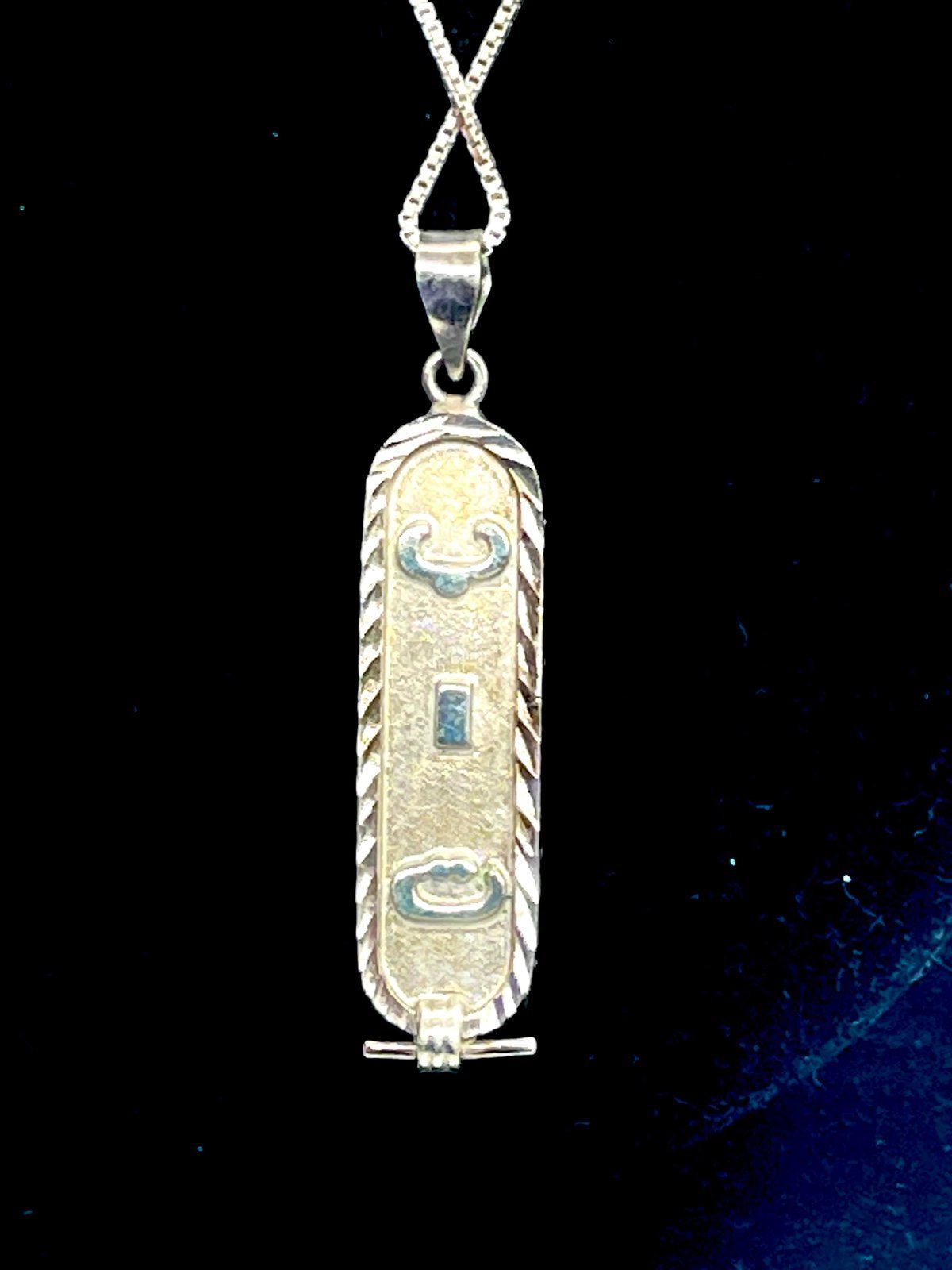 Pendant “PAT” Cartouche on an 18” Sterling Chain. 7435